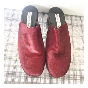 Donald J Pliner Calf Hair Slip on Clogs Red